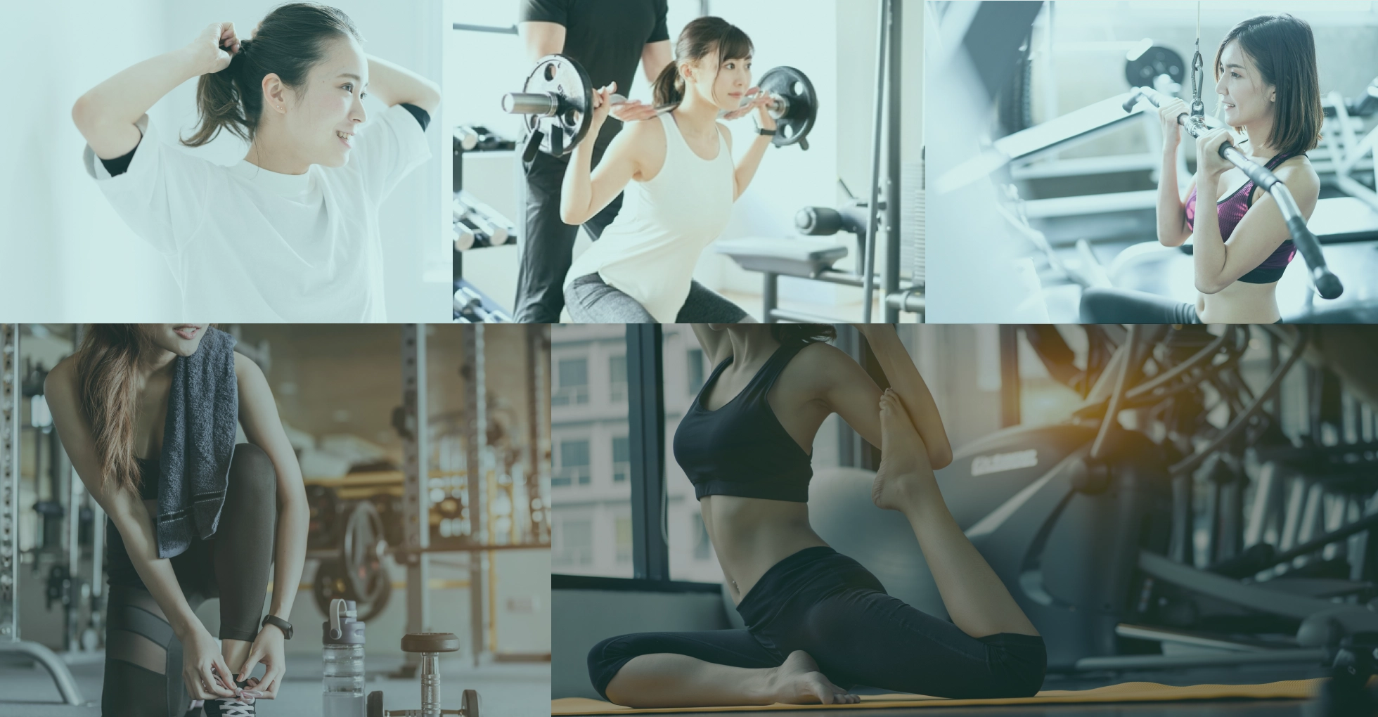 ジムでトレーニングを楽しむの女性達