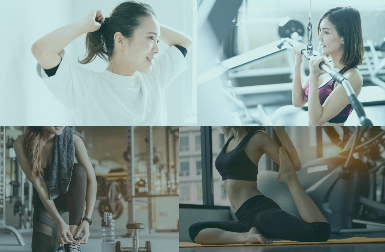 ジムでトレーニングを楽しむの女性達